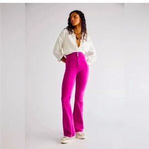 Free people magenta high rise cord flare pants